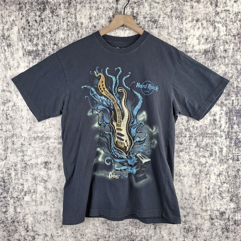 Hard Rock Cafe DUBAI T Shirt Mens L Short Sleeve Embroidered Blue